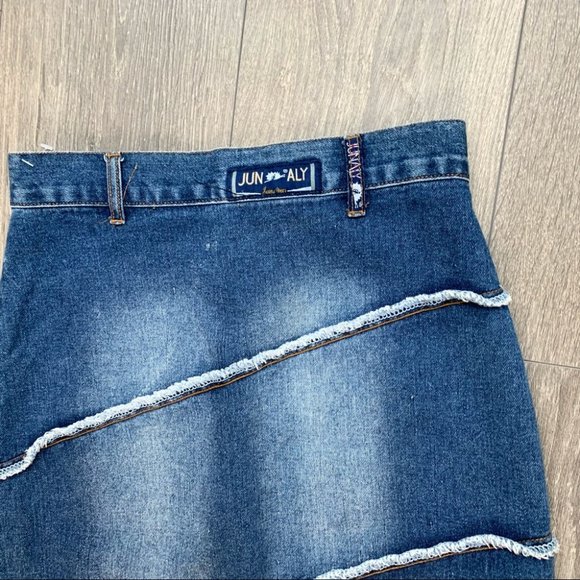 Vintage Y2k Junaly Asymmetrical Denim Midi Skirt - Picture 10 of 13